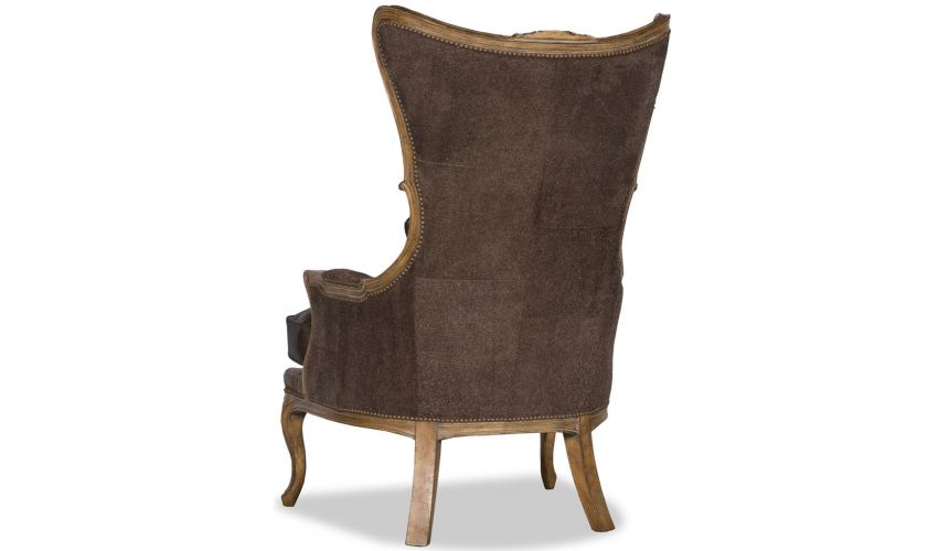 Luxury Leather & Upholstered Furniture Vintage Looking Wooden Arm Chair