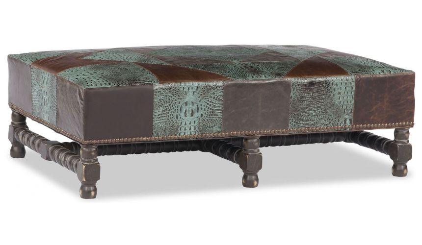 SETTEES, CHAISE, BENCHES Blue and Brown Patchwork Bench