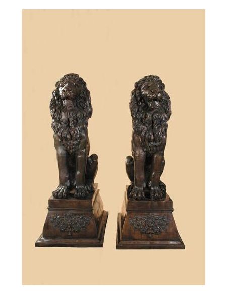 Home Luxurious Lion Sitting on Pedestal Sold as Pair