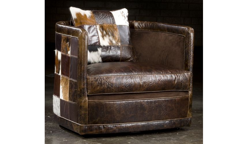 Art Deco Leather Patches Swivel Chair, Leather Patches For Furniture