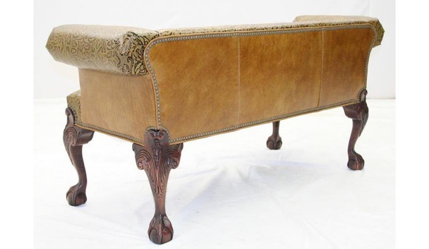 Luxury Leather & Upholstered Furniture Ball and claw tooled leather Bench