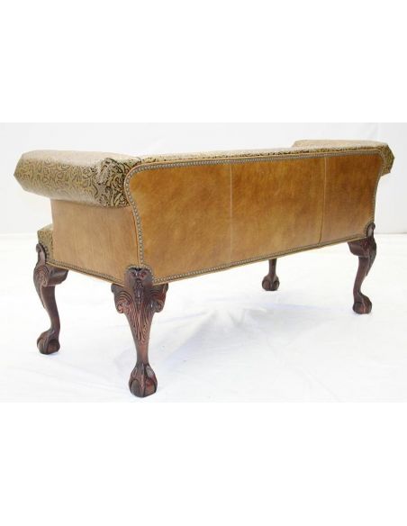 Luxury Leather & Upholstered Furniture Ball and claw tooled leather Bench