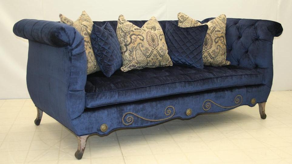 Blue velvet sofa