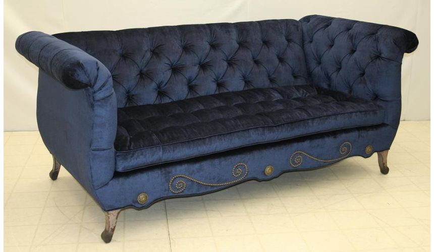 Blue velvet sofa