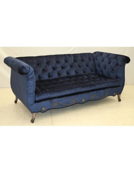 Blue velvet sofa