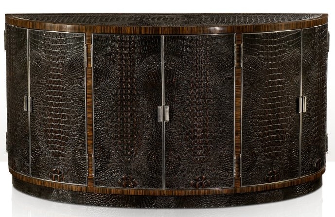Console & Sofa Tables Gator, alligator skin bowfront side cabinet. High style luxury furniture.