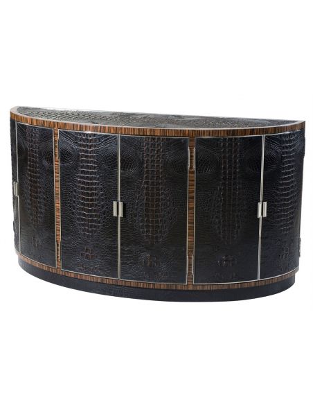 Console & Sofa Tables Gator, alligator skin bowfront side cabinet. High style luxury furniture.