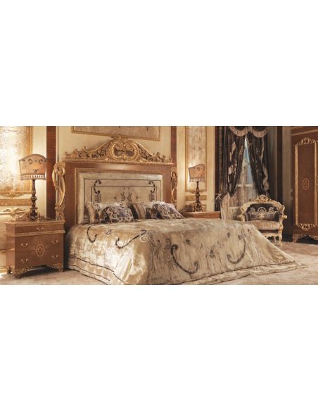 Italian Bed with Surround and Embroidered Headboard