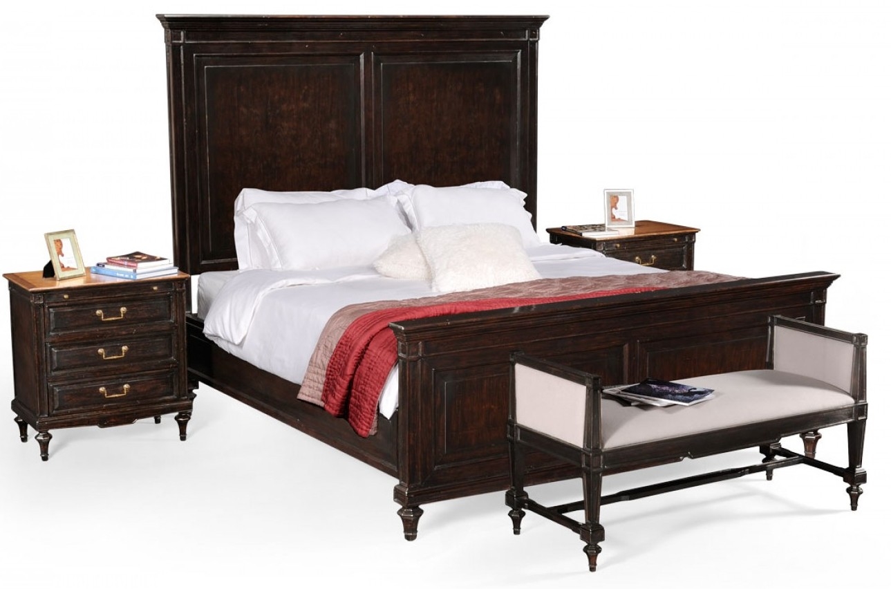 LUXURY BEDROOM FURNITURE Queen Bed with High Headboard & Ebony Finish