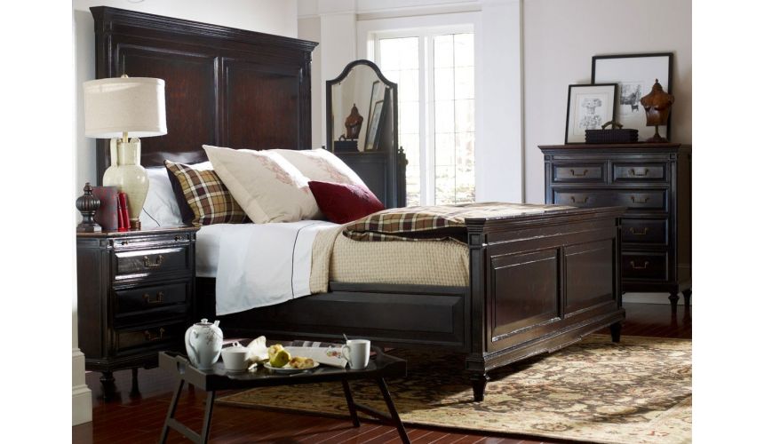 LUXURY BEDROOM FURNITURE Queen Bed with High Headboard & Ebony Finish