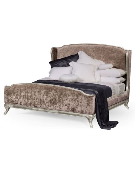 French Style Wingback King Bed Truffle Velvet