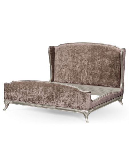 LUXURY BEDROOM FURNITURE French Style Wingback King Bed Truffle Velvet