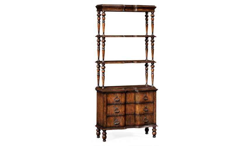 Rustic Walnut 3 Tiered etagere with Drawers Underneath