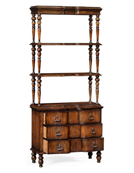 Rustic Walnut 3 Tiered Etagere With Drawers Underneath