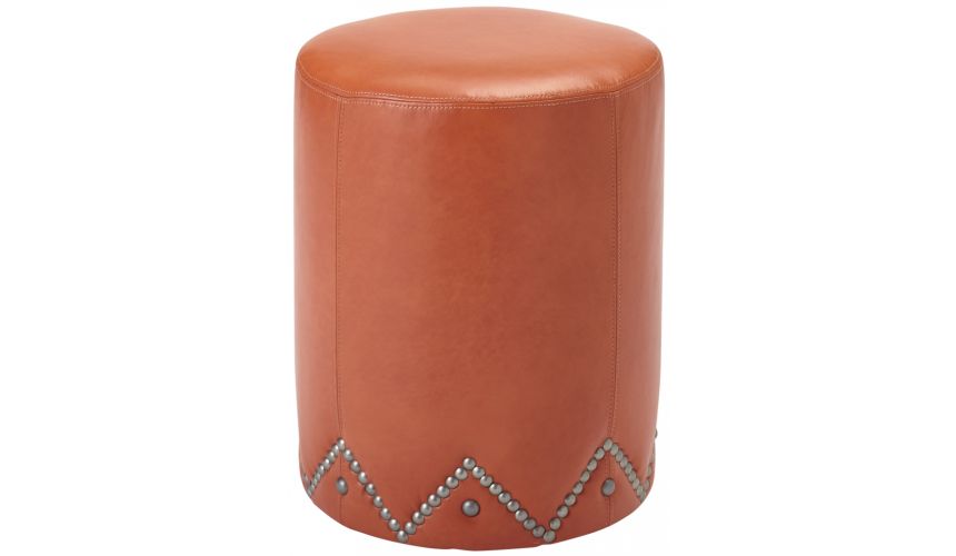 Luxury Leather & Upholstered Furniture Designer Ottoman with Nail Head Accents
