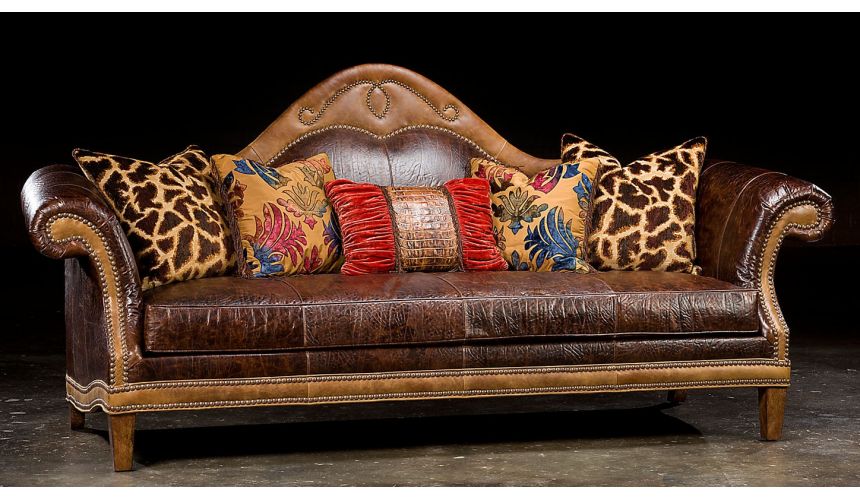 Camel Back Country Western Sofa Usa Made, Brown Leather Camelback Sofa