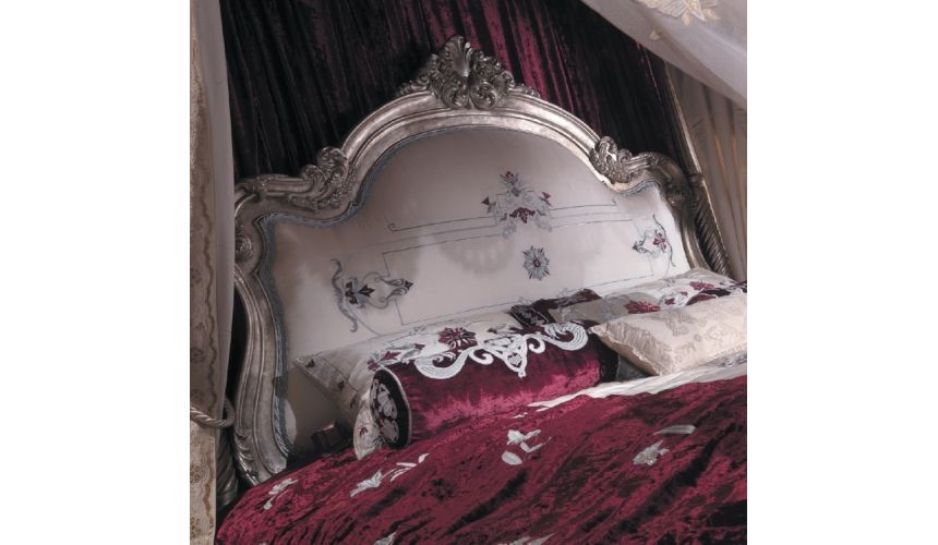 LUXURY BEDROOM FURNITURE Master bed with canopy and embroidered headboard. Scarlet red