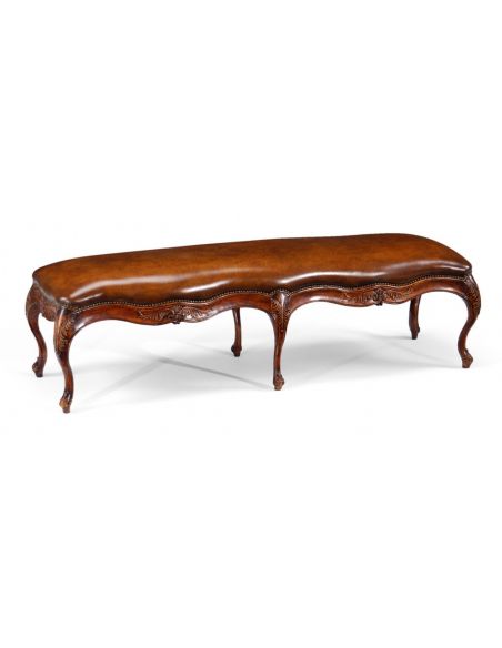 Luxury carved wood and leather seat bench