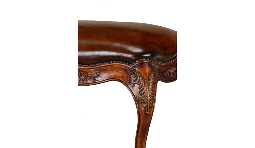 SETTEES, CHAISE, BENCHES Luxury carved wood and leather seat bench
