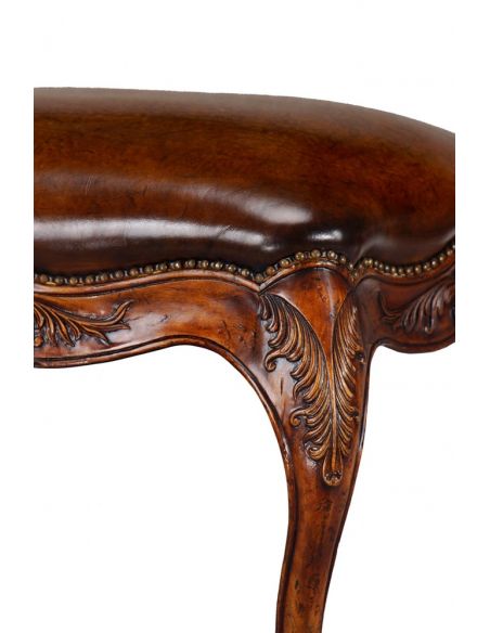SETTEES, CHAISE, BENCHES Luxury carved wood and leather seat bench