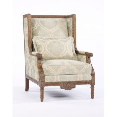 Luxury Leather & Upholstered Furniture Carved Wood Frame Fabric Chair