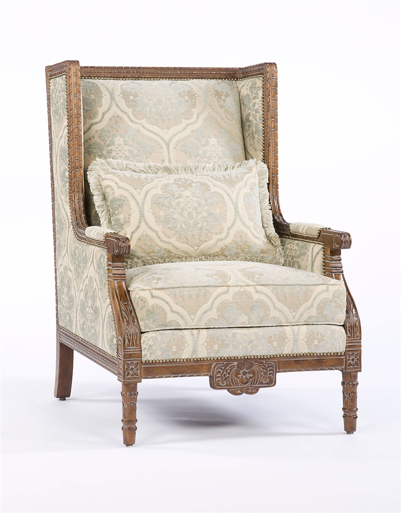 Luxury Leather & Upholstered Furniture Carved Wood Frame Fabric Chair