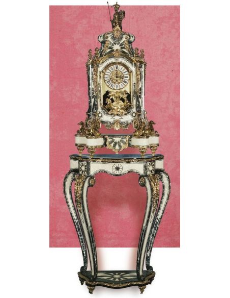Executive Desks Clock and stand in the Louse XIV style with Mother of pearl