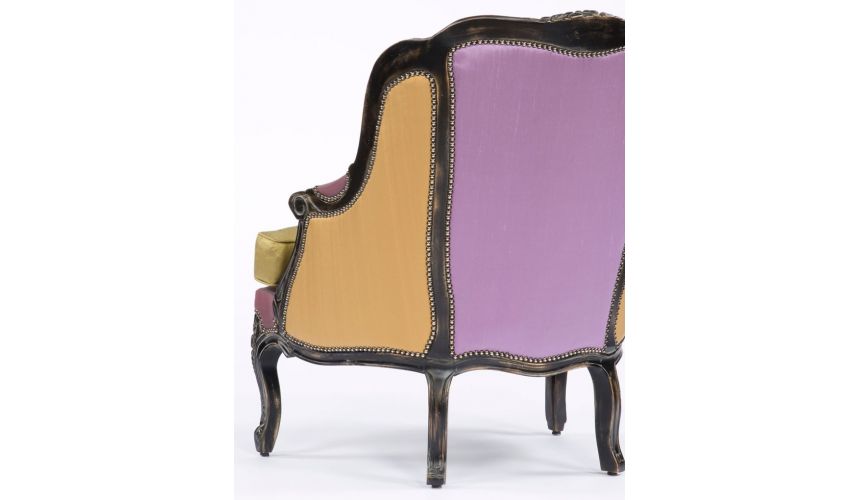 Color Block Fabric Carved Frame Chair