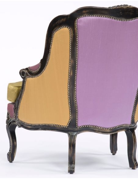 Color Block Fabric Carved Frame Chair