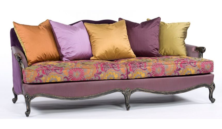 Color Block Fabric Carved Frame Chair