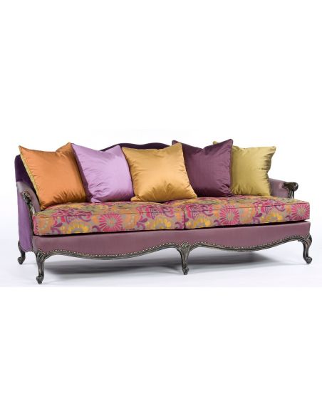Color Block Fabric Carved Frame sofa