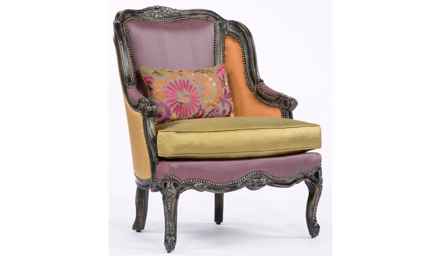 Color Block Fabric Carved Frame sofa