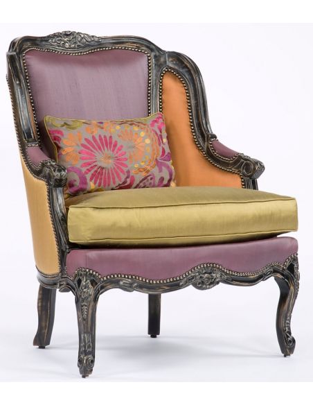 Color Block Fabric Carved Frame sofa