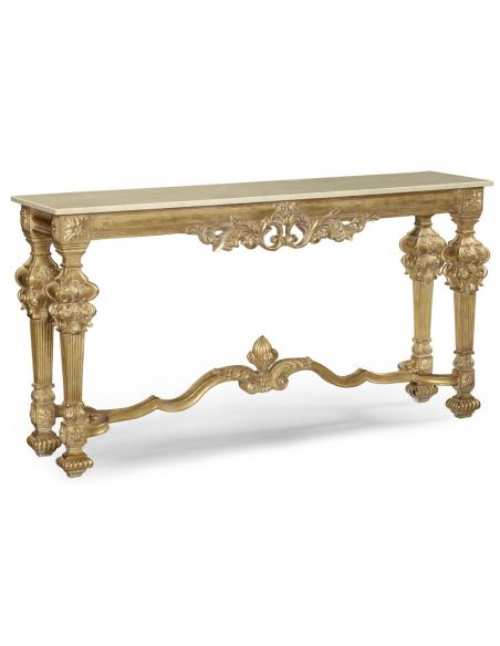 Gold Antique Finish, marble top, hand carved. Console table 593550