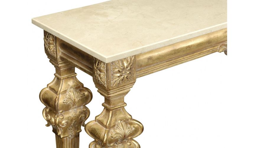 Hand Carved Console Table 593550, Antique Console Table With Marble Top