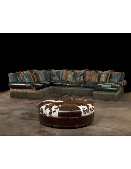 Cool Aqua fabric and leather Sectional