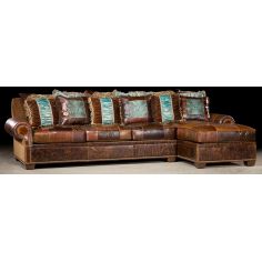 Luxury Leather & Upholstered Furniture Couch with chaise lounge. High end furniture and furnishings. 46