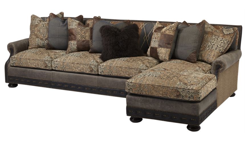 Luxury Leather & Upholstered Furniture Cool sofa with chaise lounge. High end furnishings. 556