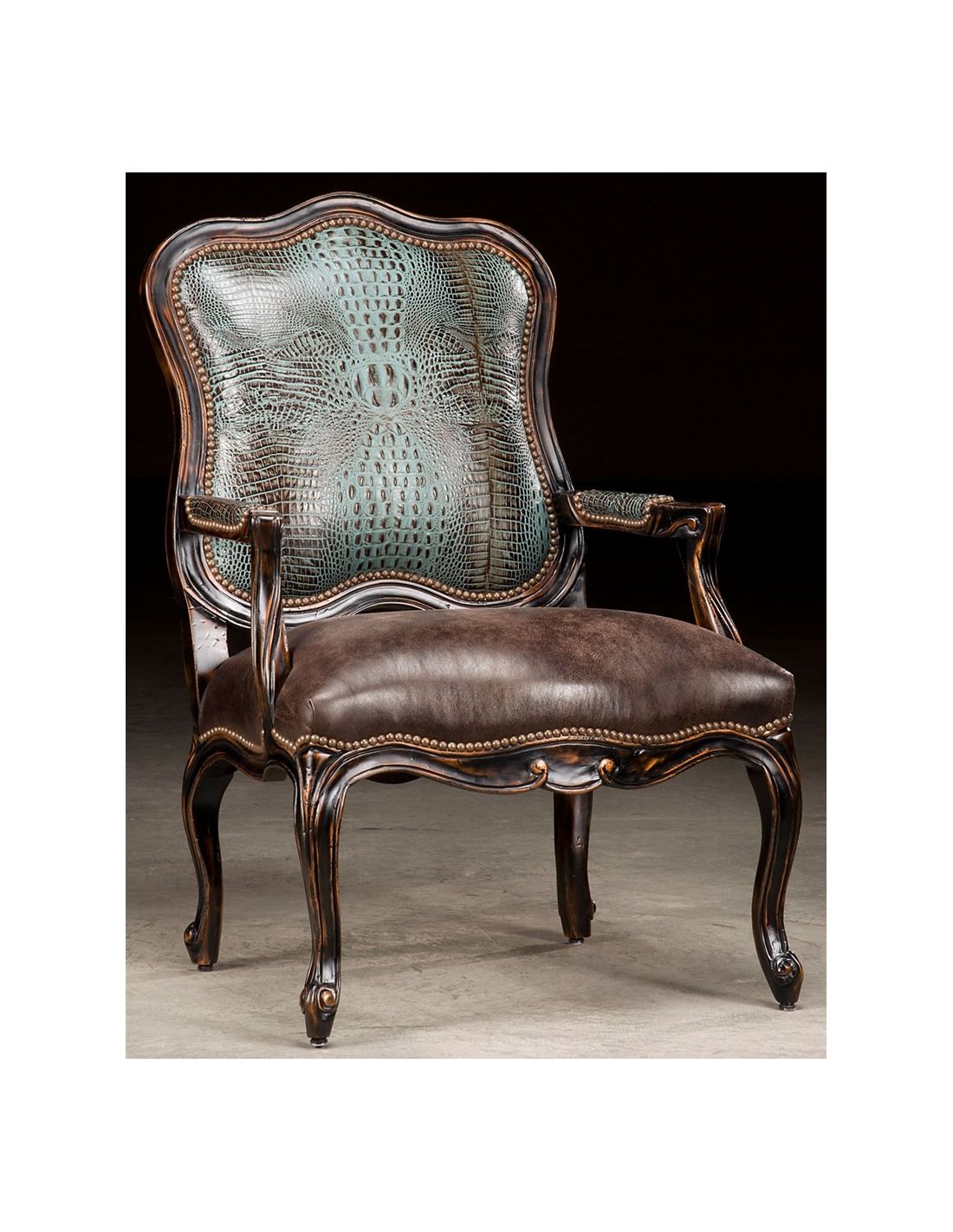 Leather patches chair and ottoman, embossed diamond pattern