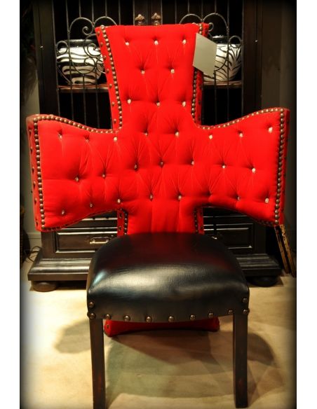 Luxury Leather & Upholstered Furniture Cross chair, tufted red velvet and black leather seat
