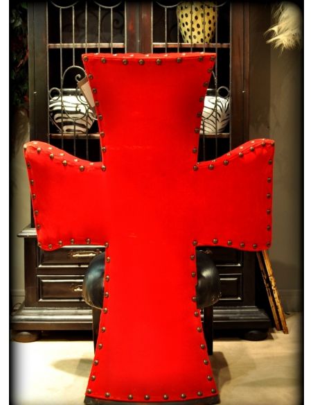 Luxury Leather & Upholstered Furniture Cross chair, tufted red velvet and black leather seat