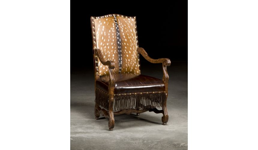 Dining Chairs Luxury Upholstered Furniture, Deer Hide and Leather Arm Chair