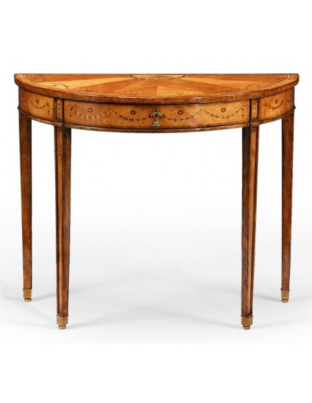 Demilune console parquetry inlay table
