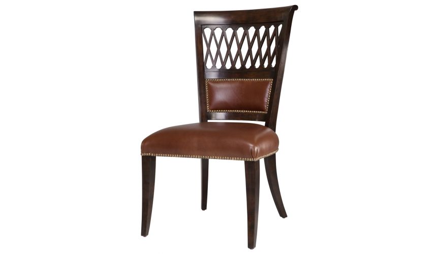 Dining Chairs Dining side chair with leather seat and brass nailing. 65