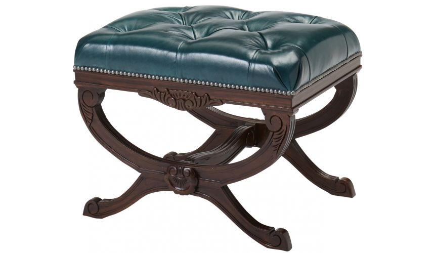 Luxury Leather & Upholstered Furniture Tufted Leather Ottoman Stool