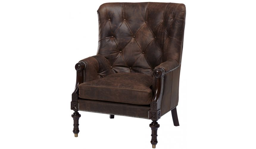 Luxury Leather & Upholstered Furniture Tufted Leather Arm Chair