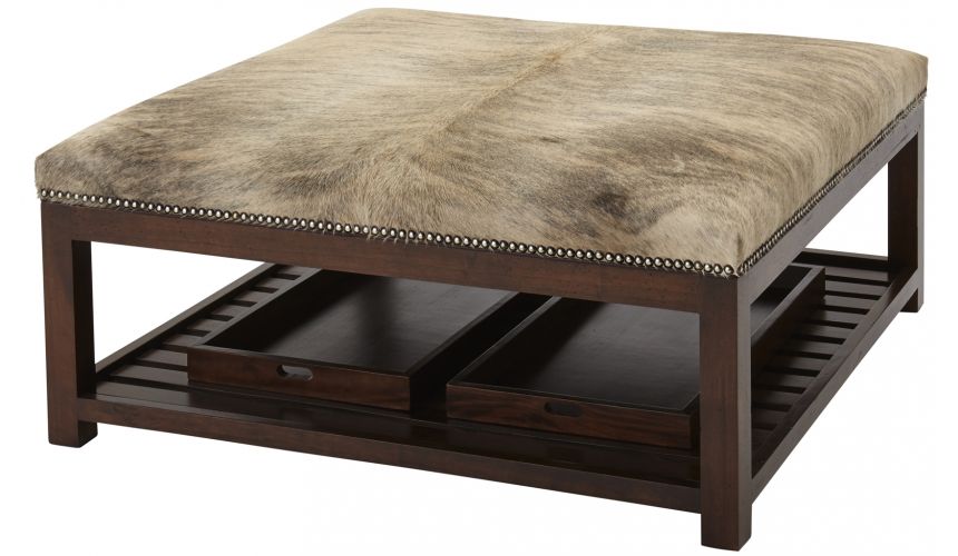 Luxury Leather & Upholstered Furniture Upholstered Ottoman with Trays