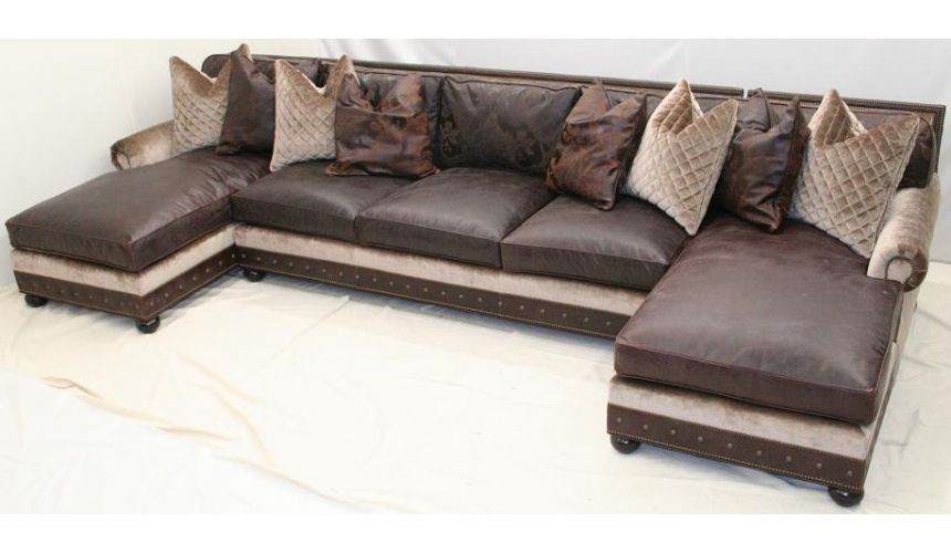 Large Double Chaise Sectional Sofa, Double Leather Chaise