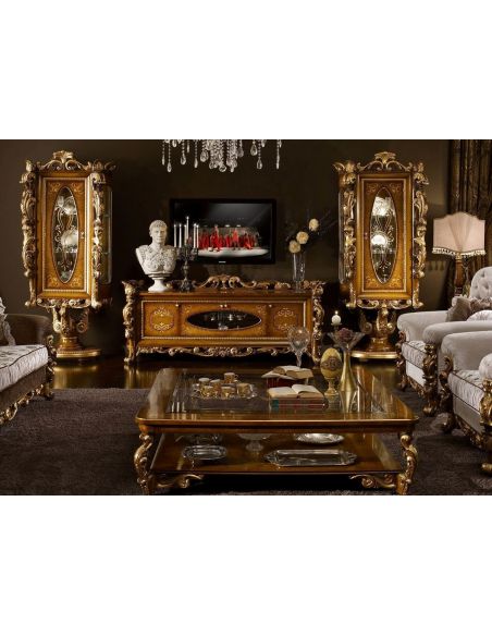 Breakfronts & China Cabinets Elegant Glass Cabinet Round Base