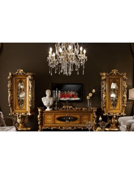 Breakfronts & China Cabinets Elegant Glass Cabinet Round Base